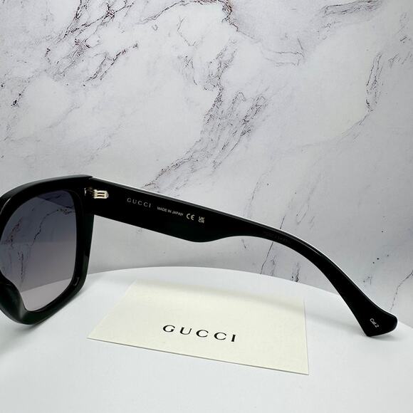 New GUCCI Sunglasses Black Square Gold Metal GG Web Arms Womens Authentic Gucci - Picture 12 of 16